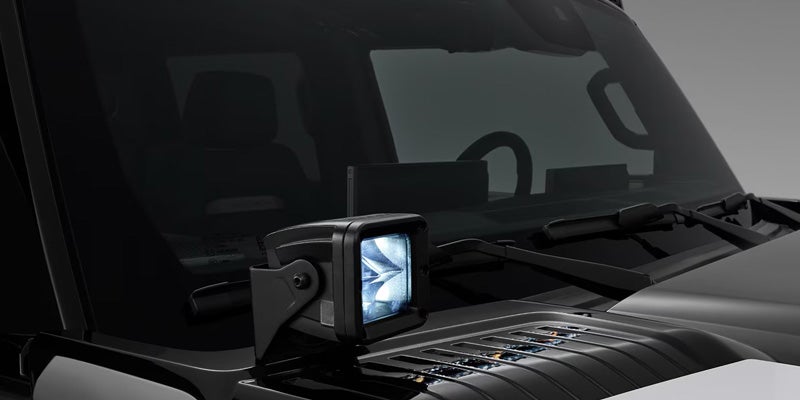 Close-up of a Personalized 2026 GMC HUMMER EV with Lights Added to the Hood